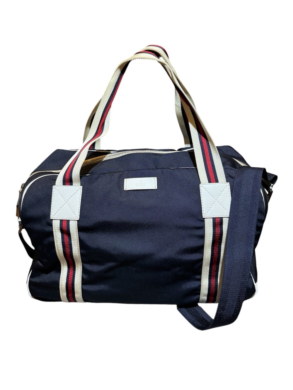 Authentic Gucci Vintage Sherry Line Duffle Travel Bag 2Way Navy White 268163